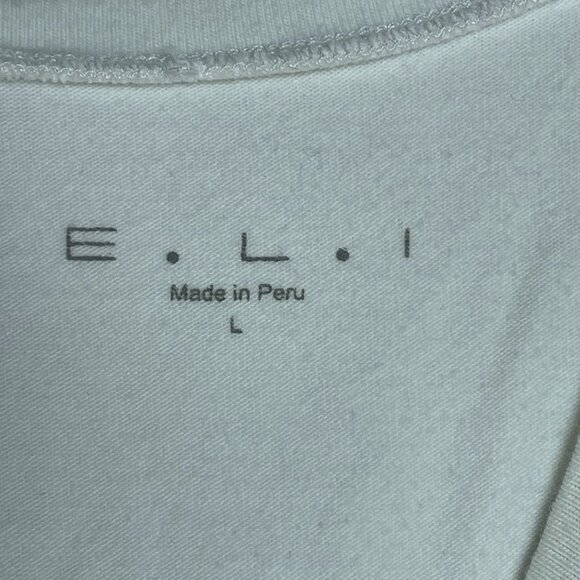 E.L.I. Sweater Womens Large White Black Stripe Cotton Blend Top Buttons Peru - Picture 5 of 7